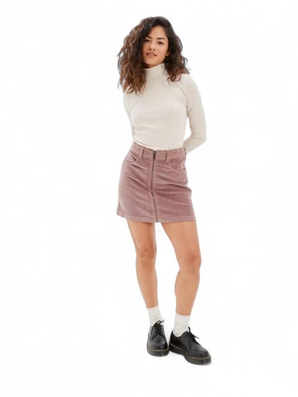 AE Outfitter’s Corduroy Super High Rise A-Line Skirt in Mauve